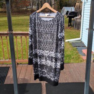 Michael Kors Size XL Dress Geo Print Black White Slinky Floral Snakeskin Stretch